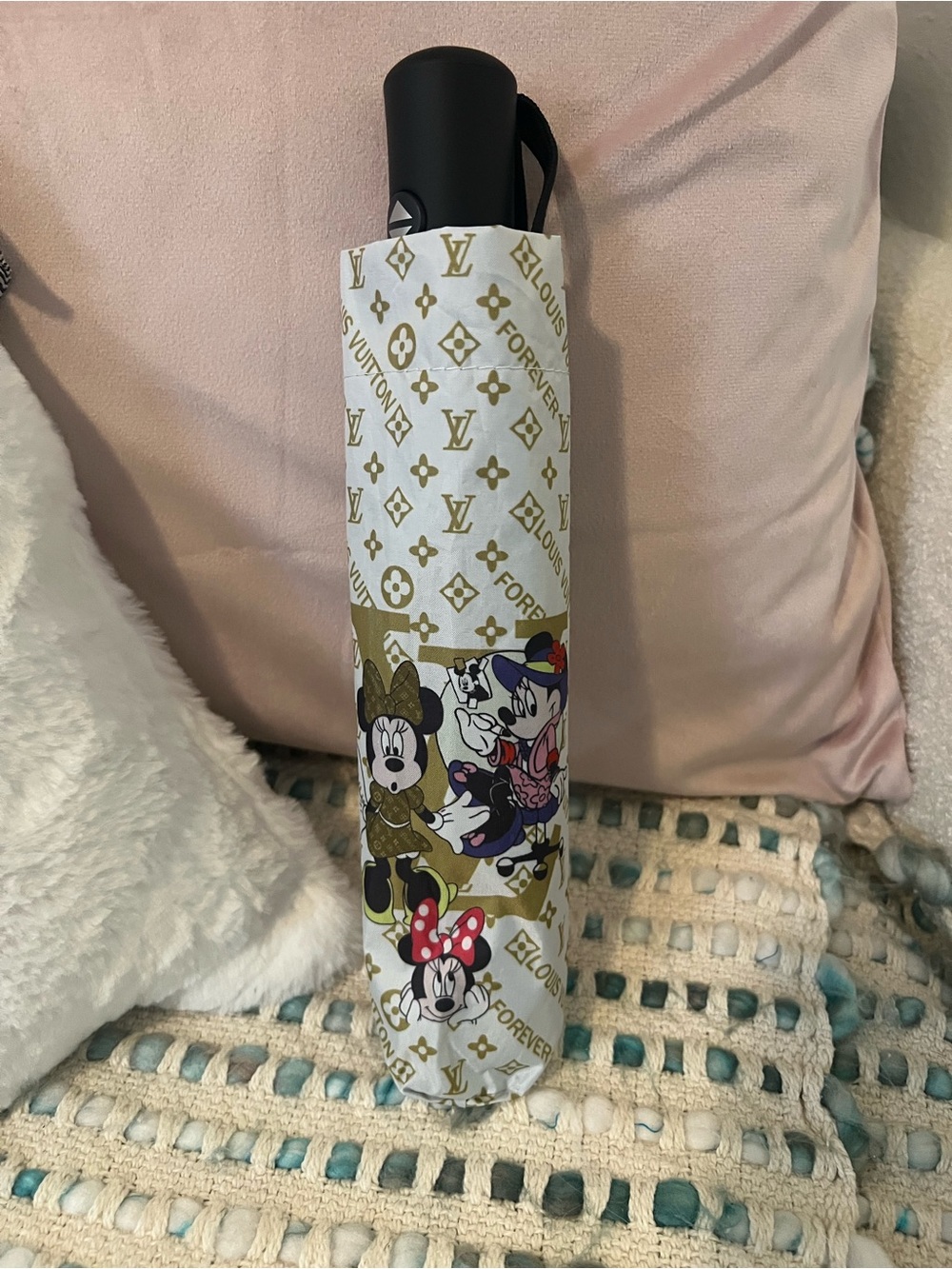 INSPIRED White & Gold Mickey and Minnie Mouse Umbrella